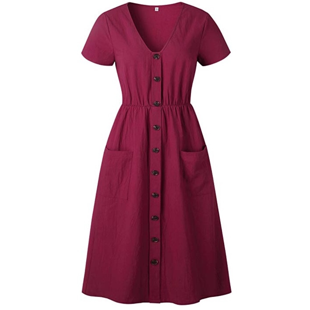 Soho Red High Waisted Midi Dress With Pockets - Picture 4 of 6